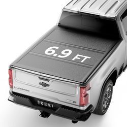 SKEXI FRP Low Profile Hard Tri Fold Truck Bed Cover Fit for 20-26 Silverado/Sierra 2500 3500 HD 6.9FT Bed (82.2") Aluminum Hard Folding Drill-Free Ton