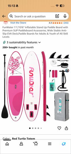 FunWater 11'/10'6" Inflatable Stand Up Paddle Board with Premium SUP Paddleboard Accessories, Wide Stable Anti-Slip EVA Deck,Paddle Boards for Adults 