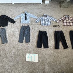 Boys size 4T clothes lot peacoat coat jacket, dress pants, long sleeve shirts, tie, belt, special occasion event lot