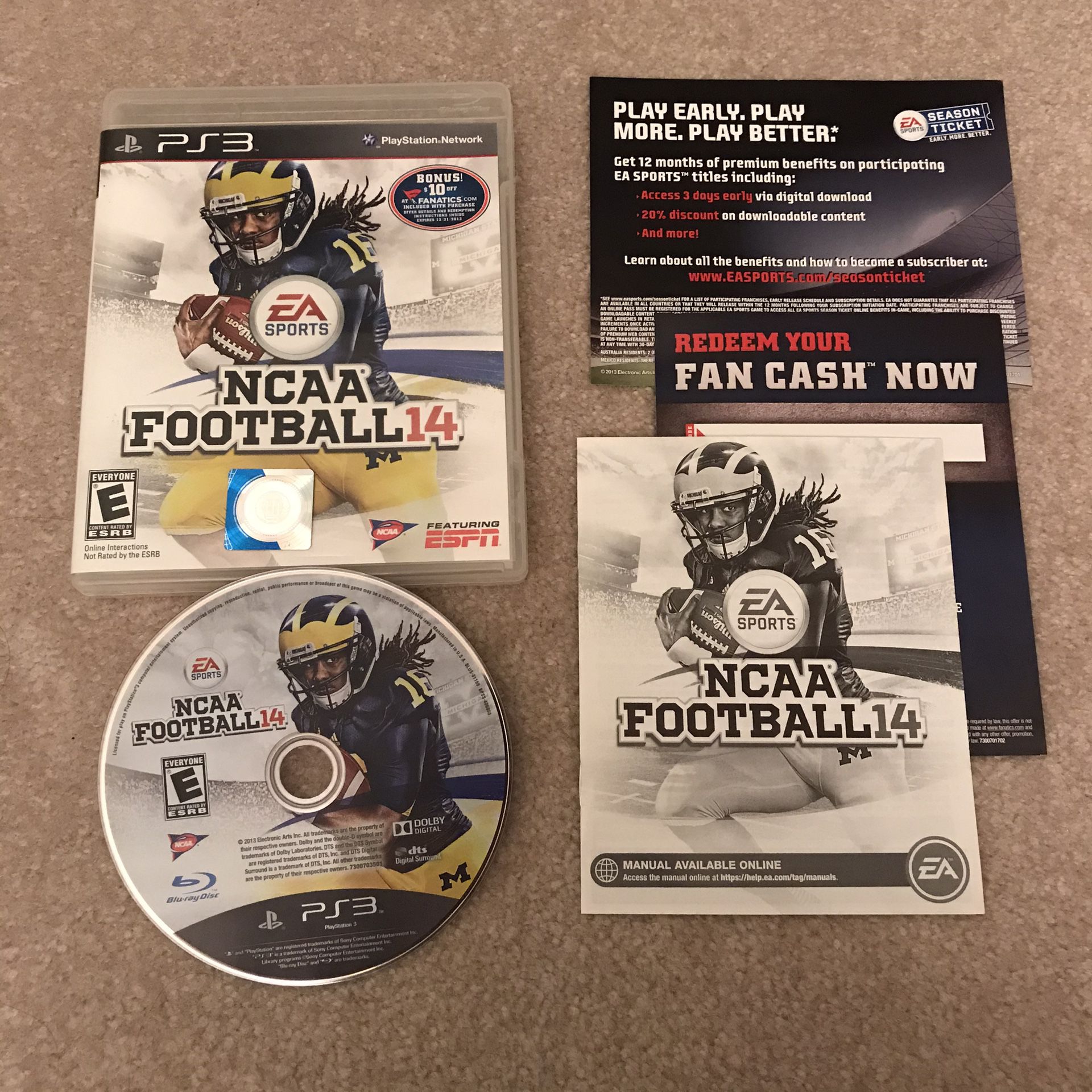 Ncaa football 14 ps3 playstation 3 video game case disc manual complete works great college sports ea clean