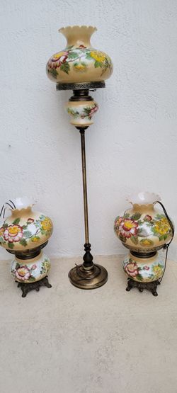 Vintage Floral "Gone with the Wind" Hurricane Lamp Set of 3