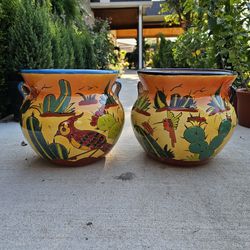 Western Birds Talavera Clay Pots, Planters. Plants. Pottery $45 Cada Una