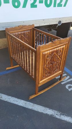 Vintage 1960's Wooden Rocking Baby Crib