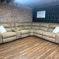 Delivery Available Brown L shaped sectional recliner sofa couch