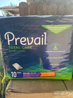 210 (17) boxesPrevail Total Care Underpads Extra Large 10-Count