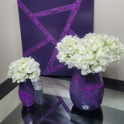 Handmade Purple Glam Vase And Canvas Set