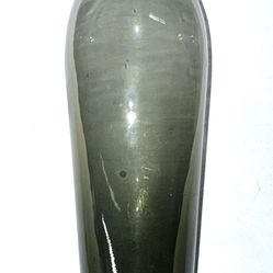 Vintage Art Glass Decanter stands at 15 inches tall, showcasing a sleek smoke grey color that fits perfectly with its Mid-Century Modern style.