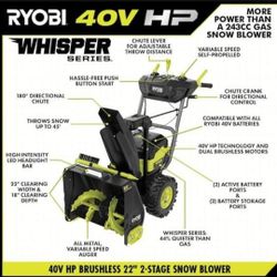 Brand New RYOBI 22 in. 40-Volt HP Brushless Whisper Series 2-Stage Cordless Electric Self-Propeled Snow Blower