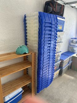 25 Plastic bins stackable storage blue folding lid