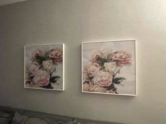 Wall paintings. Set of 2 with flowers. 20-24 inches wide