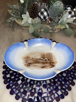 Vintage Blue & Farm House Scene inside, Oblong Serving Bowl 24.99