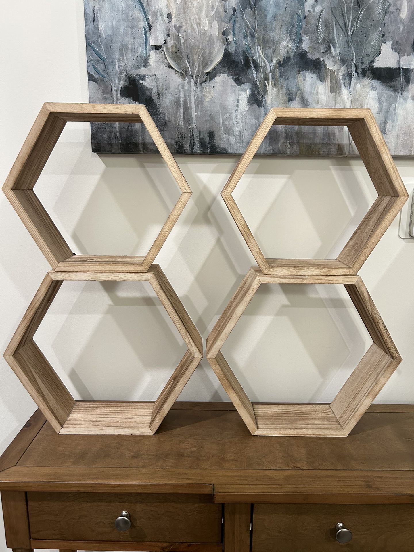 Set of Four Wood Hexagon Wall Shelves- PENDING SALE