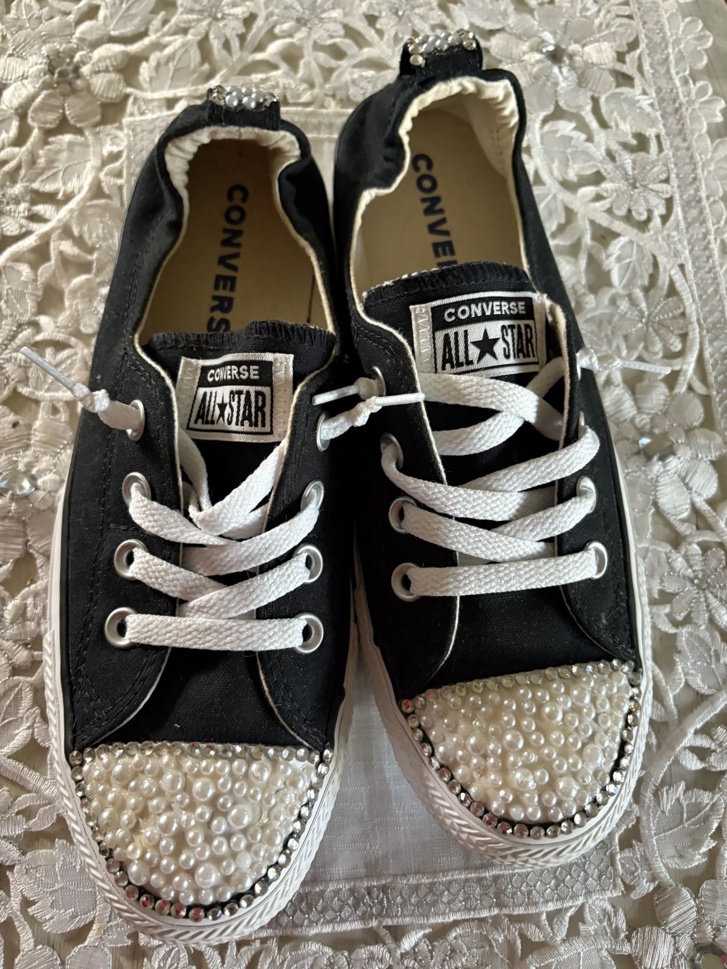 Converse All Star Bejewelled Bridal Low Top Tennis Shoes Size 8 New Rare