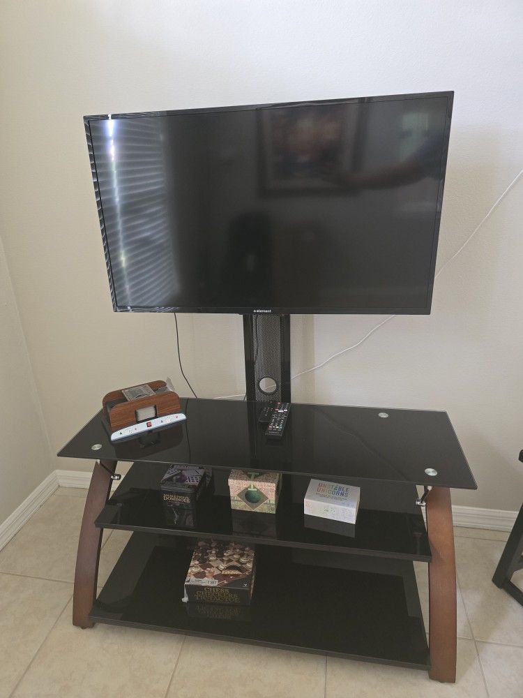 TV 40" and TV Stand mount 3 tier tempered Glass shelf