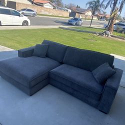 Braflin Upholstered Chenille Sofa Chaise Wide Seat Sectional Dark Gray