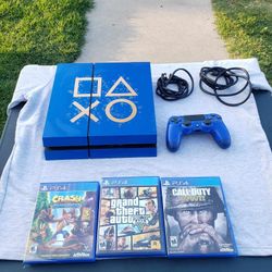 All Blue Playstation 4 500GB with 1 New controller & 3 Disc Games for $220! Or No Games $180!... $20! Per Game PS4