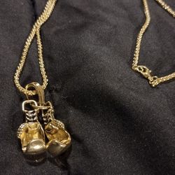 Stainless Steel Gold Boxing Gloves Necklace 