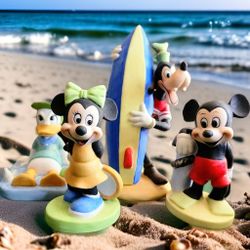 Vintage Disney Gift-Ware Mickey Mouse/Minnie Mouse/Donald Duck/Goofy Ceramic Figurines Set (c. 1980's)