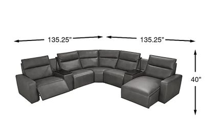 Charcoal 7 Pc Dual Power Reclining Couch with chaise, bluetooth speaker, reading light and table