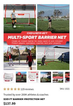 Multi Sport Powernet Barrier Protection Net 12 x9 ft