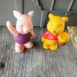Vintage Piglet And Winnie The Pooh Squeaker Toys 5" Plastic Squeeze Squeaky Collectible