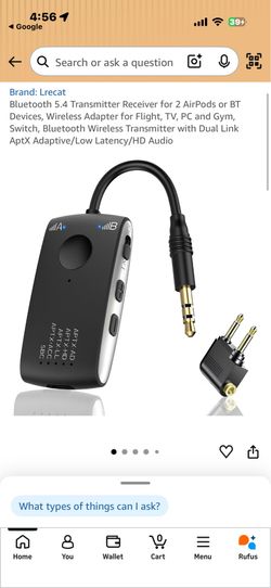 Brand: Lrecat Bluetooth 5.4 Transmitter Receiver for 2 AirPods or BT Devices, Wireless Adapter for Flight, TV, PC and Gym, Switch, Bluetooth Wireless 
