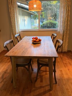 Rustic Solid Wood Dining Table + 4 Cross-Back Chairs