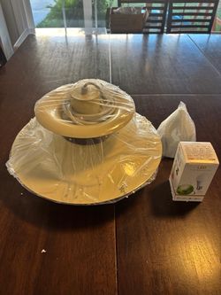 Vintage Gold Ceiling Light Fixture with Glass Shade & LED Bulb