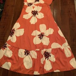 Women Long Dress Brown White Print.