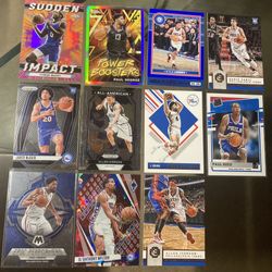 11 card NBA basketball 76ers Sixers Rc & vet lot Tyrese Maxey Paul George Allen Iverson Dr. J Joel embiid Etc All cards are In good condition near min