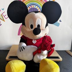DISNEY  MICKEY  MOUSE - 16 INCH PLUSH HOLDING ROSES!!  SUPER NICE AND LIKE NEW