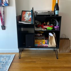 Record Player Stand, Turntable Stand with Record Storage, Vinyl Record Storage Cabinet with Metal Legs, Record Player Table Holds Up to 250 Albums for