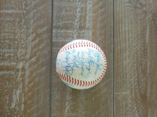 Autographed baseball 25 signatures. A few FRANK HOWARD, WALLACE JOHNSON, RICH ALBERT, JEFF COX, MANY MORE