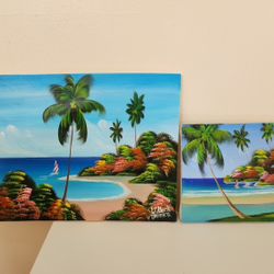 W. BLACK JAMAICA SIGNED SEASCAPE PAINTING TROPICAL ISLAND BEACH