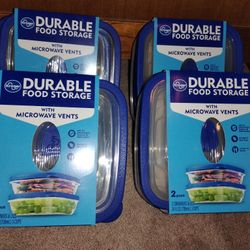 (4) 2 Pks Of 
Durable Food Storage Containers w/ Lids! 