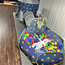 Kids Play Tent with Tunnel and Ball Pit, with More Than 50 colorful balls included