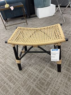 Mitchell Gold + Bob Williams Jute Rope Stool - Black Frame With Natural Jute Rope Seat | Ottoman | Footstool