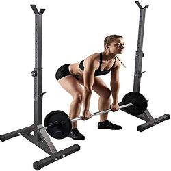 Max.550lbs Steel Squat Rack Adjustable 40"-66" Barbell Free-press Bench Workout Home Gym