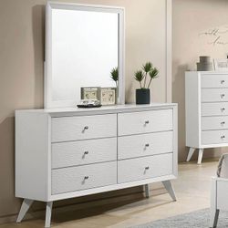 6-DRAWER DRESSER CABINET MIRROR NOT INCLUDED WHITE FINISH MODERN STYLE CAJONERA SIN ESPEJO