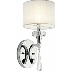 Kichler Parker Point 16.25"" Wall Sconce In Chrome, 1-Light Wall Mount Light With Optical Crystal Accents And Organza Fabric, ("16.25" H X 6.75" W), 4