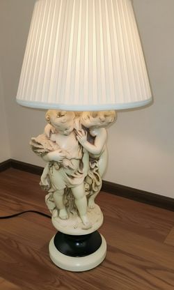 Vintage Capodimonte Style Cherub Floor Lamp Large Pleated Shade Neo Classical