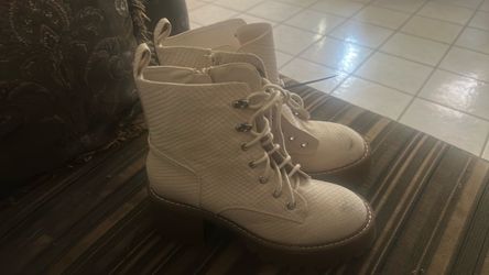 White Lace-Up Combat Boots