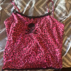 Pink Leopard Print Cami Top with Lace Trim