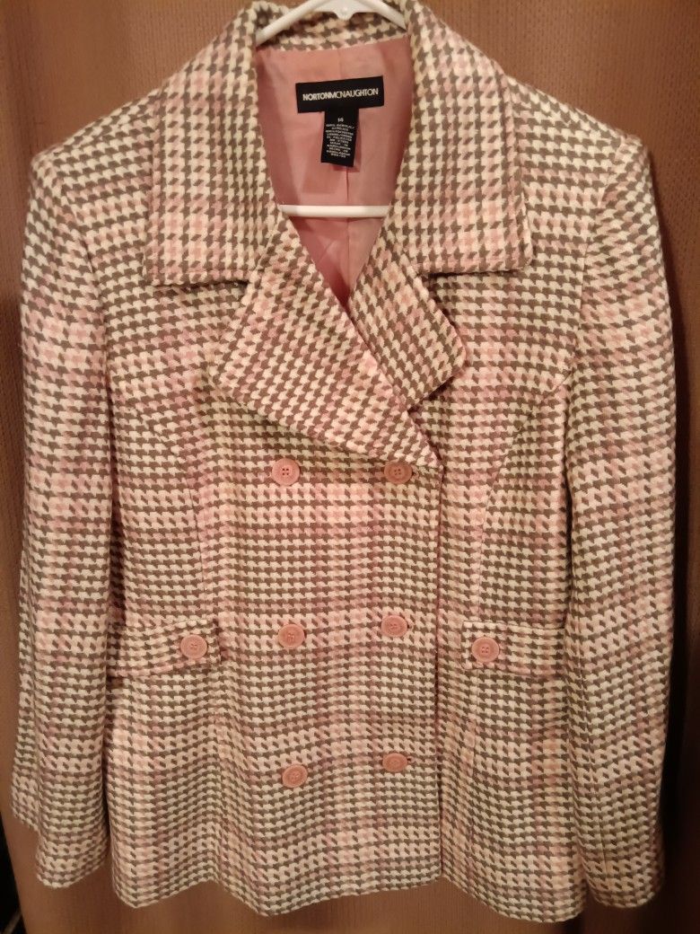 Pink White Gray With Pink Buttons Suit Skirt Size 14