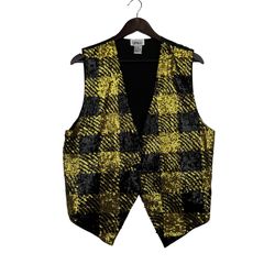 Theo Plaid Sequin Black and Yellow Button Up Vest -L-