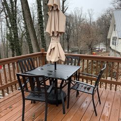 Black Metal 4-Person Patio Dining Set with Umbrella