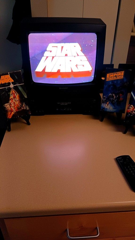 CRT Television 13-in Color Sharp Early '90s Model Beautiful Condition Like New With Matching Sharp Remote And VHS Hi-Fi VCR 19 Microm Player Record