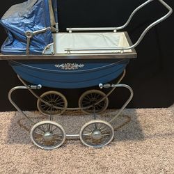Vintage 1950s South Bend Metal Baby Stroller Carriage Light Blue 