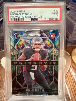 2024 Panini Prizm Prizmatic Michael Penix Jr Green Wave (RC) card #10 in a PSA mint 9