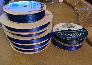 8 NEW Spools Of Blue Satin Ribbon